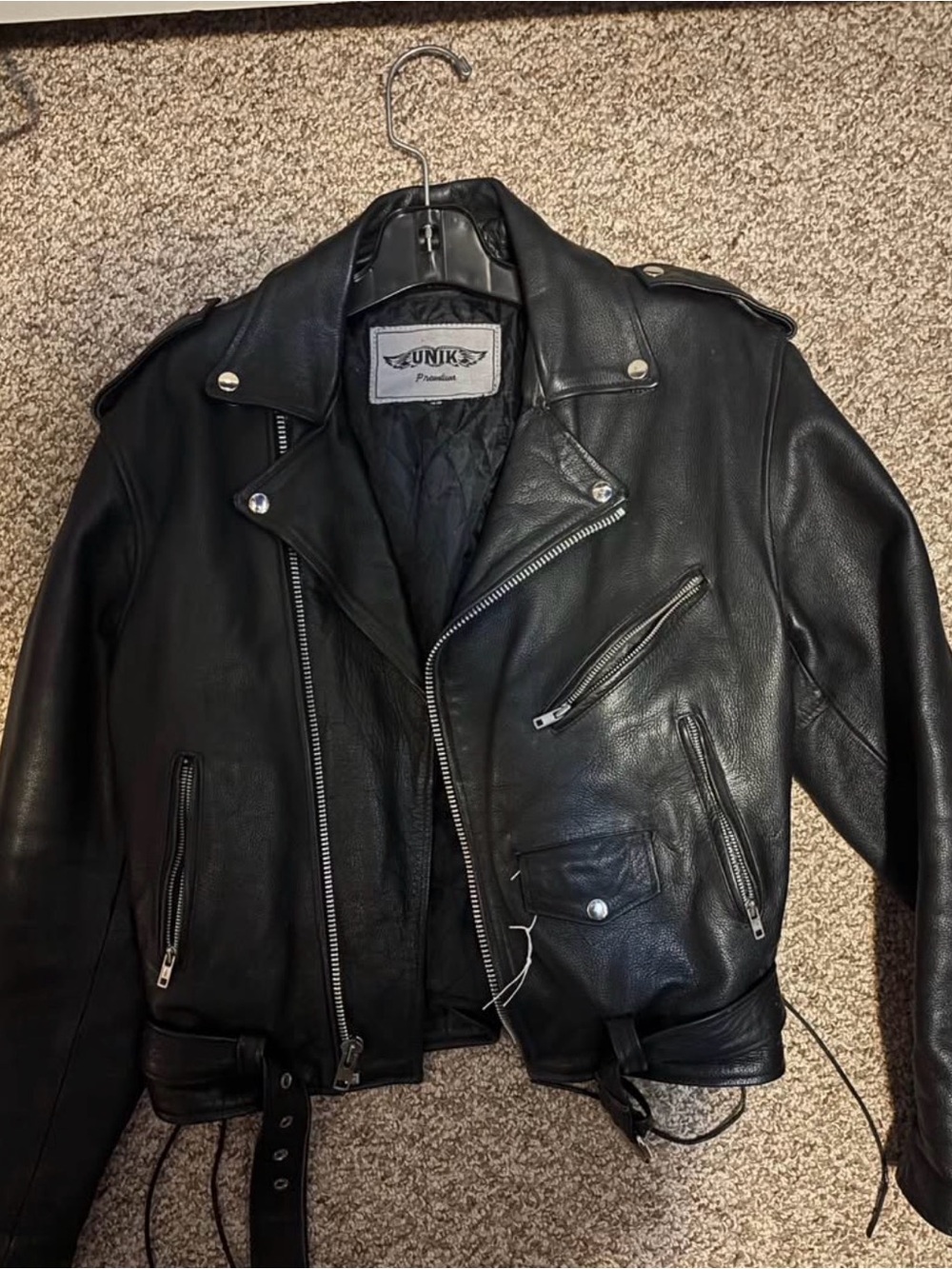Vintage UNIK Black Leather Bomber-Style Motorcycle Jacket